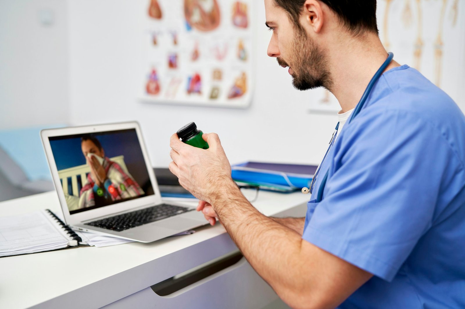 Sick patient on a video call with a doctor